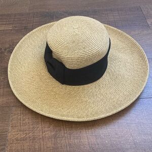 Nordstrom Rack Oversized Straw Sun Hat Floppy Wide-Brim Hat w/ Black Band Bow